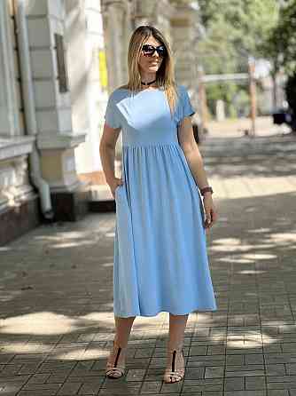 Літня сукня міді вільного крою "Ordinary" оптом | Батал 54-56, Блакитний Київ