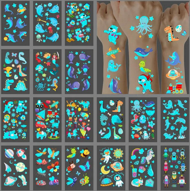 20 листов флуоресцентных тату Светящиеся, водостойкие Киев - изображение 1