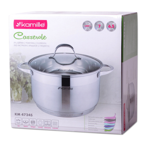Каструля нержавіюча сталь 6,5л з кришкою 7-шарове дно 4724S KAMILLE Житомир - изображение 6