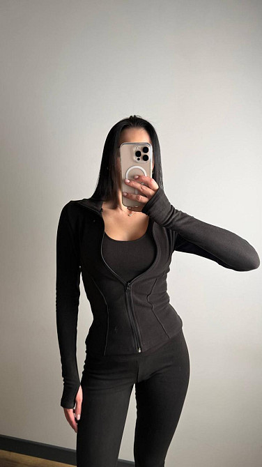 Женский термо костюм тройка: кофта топ и лосины трикотаж пума Черный, 42/44 Одесса - изображение 2