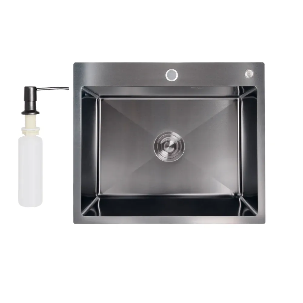 Кухонна мийка з нержавіючої сталі Lidz H60*50B 3.0/0.8 мм Brush Black (LDH6050BPVD3008) Київ - фото 1