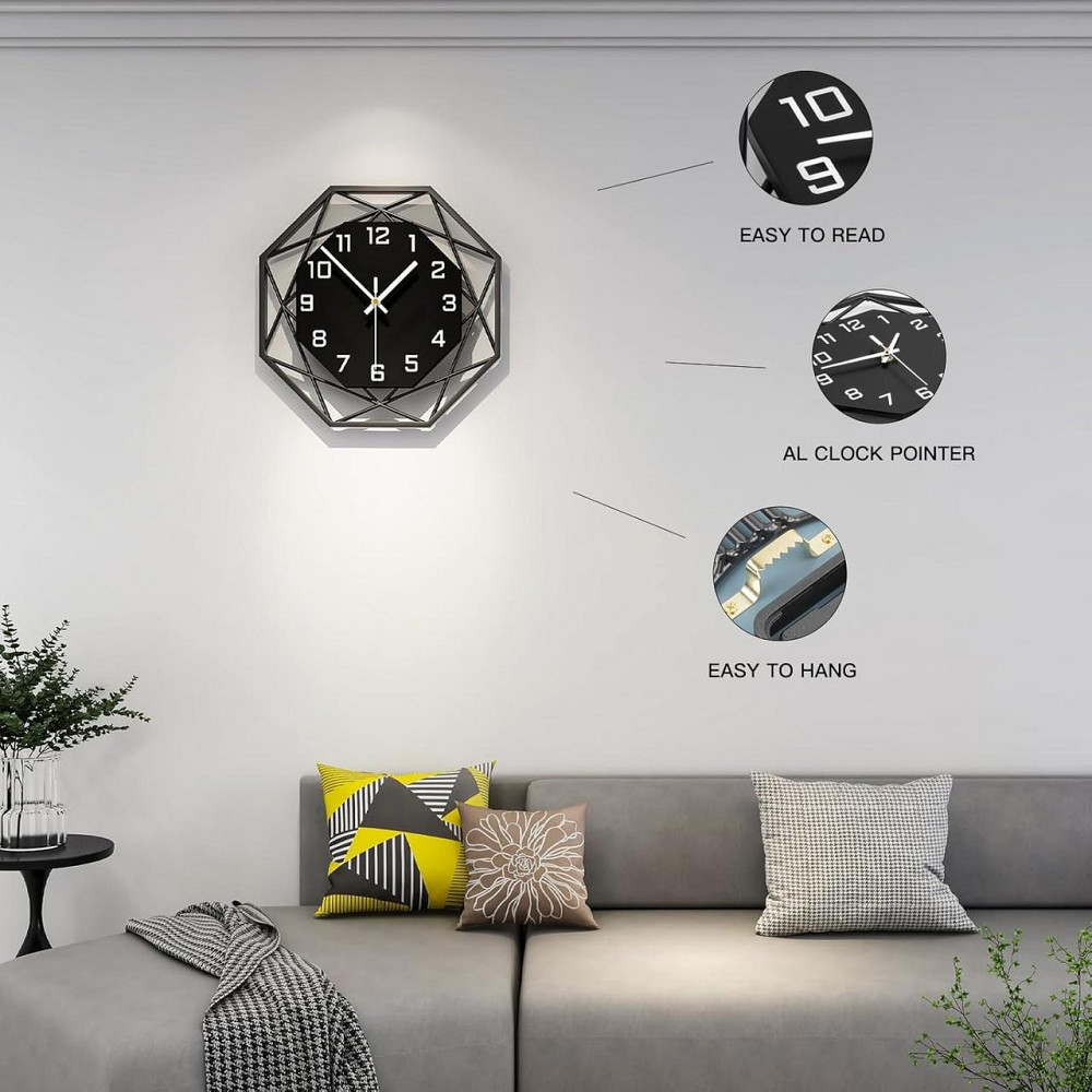 Настенные часы большие круглые черные кварцевые, деревянные с металлом тихие 40,6 см для гостиной, кухни офиса Киев - изображение 4