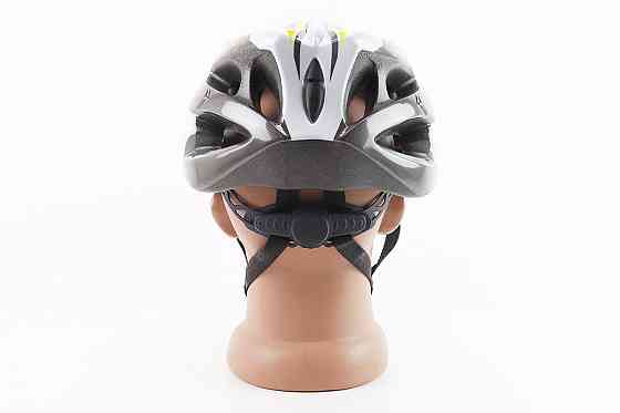 Шолом велосипедний M (54-57 см) знімний козирок, 18 вент. отворів, чорно-біло-жовтий AVHM-02 Київ