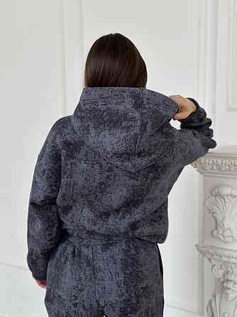 Теплый костюм женский мраморный принт на флисе Графитовый XXL/XXXL Харьков