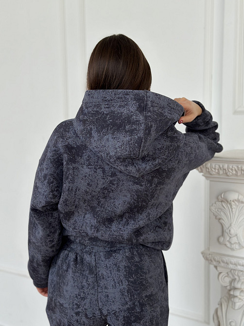 Теплый костюм женский мраморный принт на флисе Графитовый XXL/XXXL Харьков - изображение 2