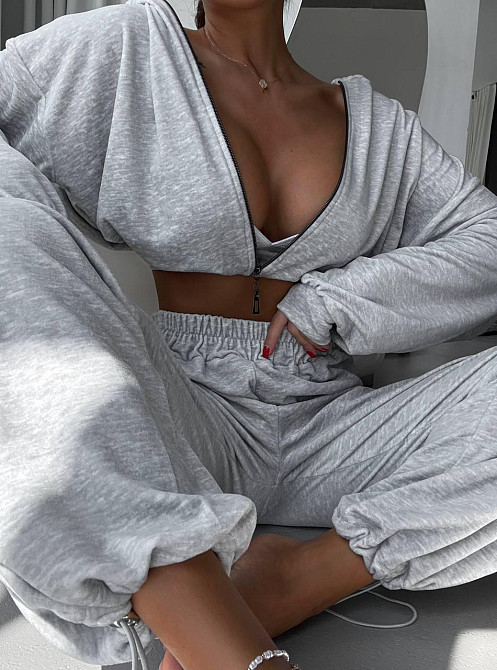 Жіночий плюшевий прогулянковий костюм-двійка: кофта та штани турецький велюр Сірий, 42/44 Одеса - фото 5