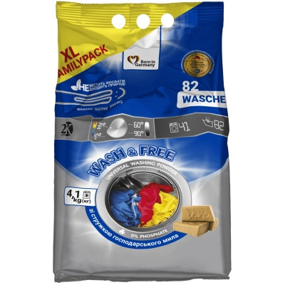 Стиральный порошок Wash&amp;Free Universal Со стружкой хозяйственного мыла 4.1 кг (4262396143747) Вінниця - фото 1
