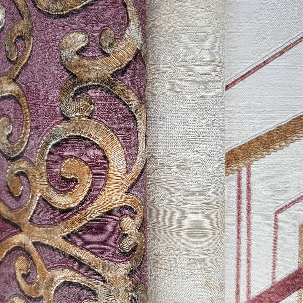 Шпалери метрові вінілові на флізелін 24 Carati Cristiana Masi вензель великий структурний золотом на бордовому Київ - фото 5