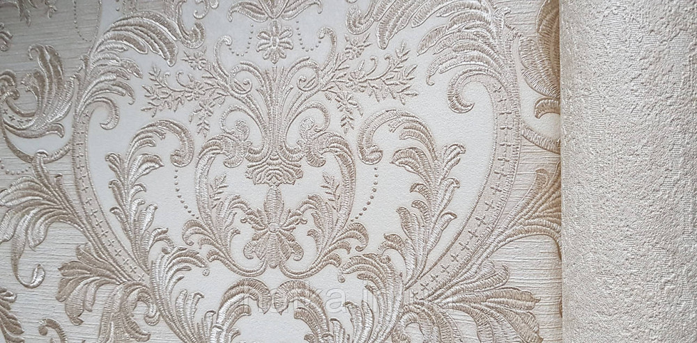 Шпалери вінілові на флізеліні AdaWall Signature1.06х10 вензелю завитки структурні золотисті на бежевому Київ - фото 2