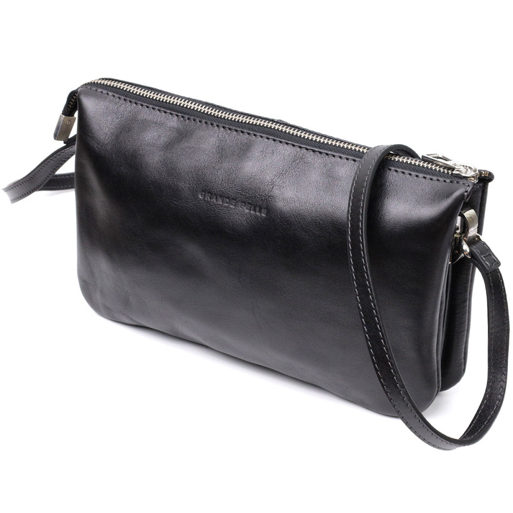 Розкішний жіночий клатч із натуральної шкіри Чорний (GRANDE PELLE) Київ - фото 11