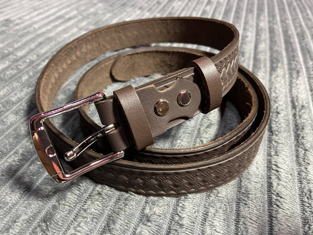 Коричневий шкіряний чоловічий ремінь ручної роботи 30мм Grande Pelle Київ - фото 3