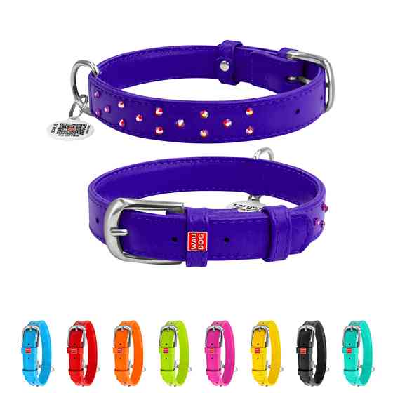 Нашийник для собак шкіряний WAUDOG Glamour з QR паспортом, з клейовими стразами, Ш 25 мм, Дов 3 Коломыя