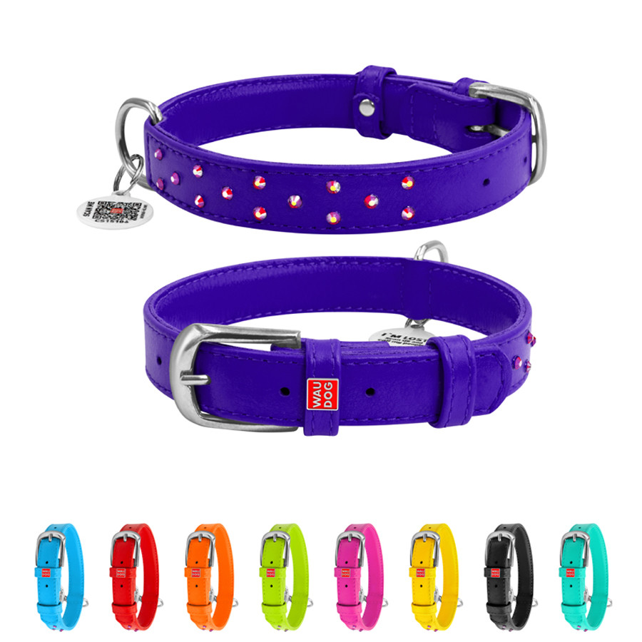 Нашийник для собак шкіряний WAUDOG Glamour з QR паспортом, з клейовими стразами, Ш 25 мм, Дов 3 Коломыя - изображение 1