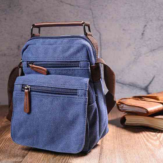 Отличная мужская сумка из плотного текстиля Синяя (Vintage) Киев