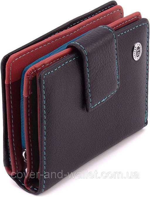 Невеликий жіночий шкіряний гаманець з відділенням під документи черного цвета ST 259 Київ - фото 1