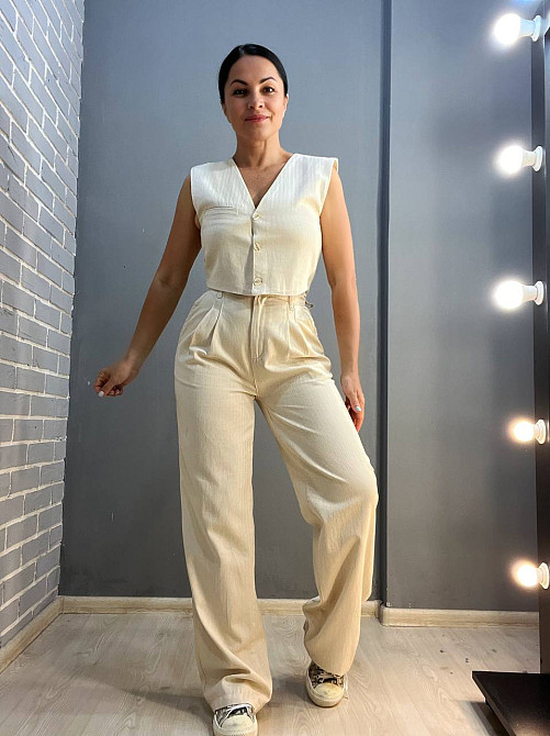 Брюки жіночі Mix Ray 4047 Мом рівні від стегна висока посадка льон молочні, молочний, S Київ - фото 14