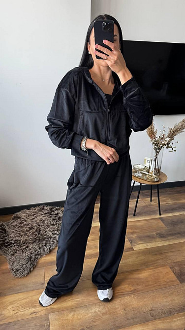 Женский плюшевый прогулочный костюм тройка: кофта топ и штаны велюр Черный, 42/44 Одесса - изображение 5