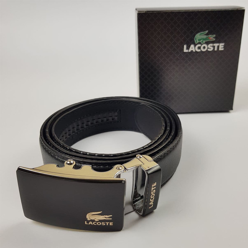 Чоловічий ремінь автоматичний з еко шкіри Lacoste , пояс Лакоста в подарунковій коробці, чорнийMasterSem Київ - фото 1
