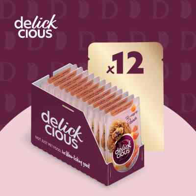 Вологий корм для собак Delickcious Смужки з лососем та морквою в крем-супі 85 г (4820269142053) Вінниця