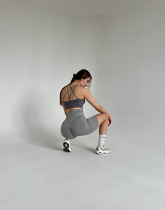 Жіночі спортивні шорти push up (пуш ап) Lift для фітнесу та тренувань з високою талією світло сірі Одеса - фото 3