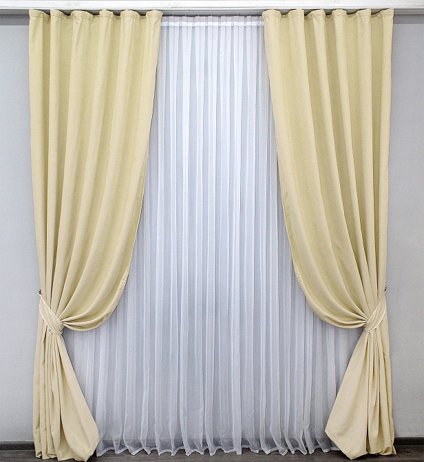 Комплект готовых штор VR-Textil Микровелюр SPARTA № 844ш Кремовый 150х285 см 2 шт (30-622) Киев - изображение 2