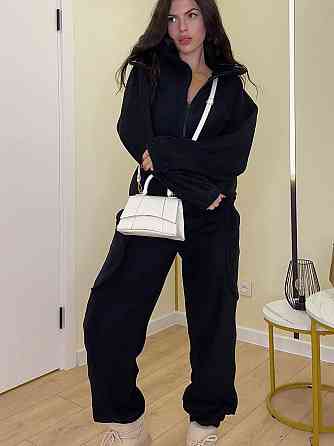 Женский теплый костюм двойка: худи и штаны двусторонний полар флис Черный, 44/48 Одесса