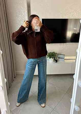 Жіноча базова оверсайз кофта зі змійкою машинне в'язання Шоколад Одеса