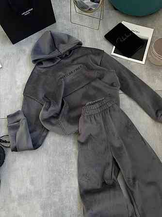 Стильний жіночий теплий костюм зі щільного двостороннього велюру. Графіт, 42/44 Одеса