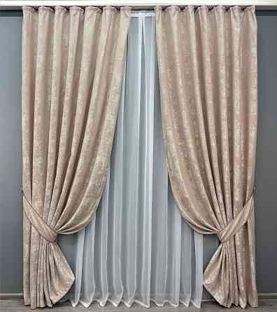 Комплект готовых штор VR-Textil Жакард Sultan YL № 1290ш Бежево-пудровый 200х290 см 2 шт (32-303) Киев
