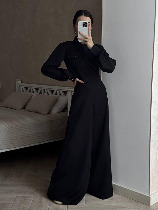 Жіночий базовий костюм-двійка: кофта та штани з костюмки Чорний, 42/44 Одеса - фото 1