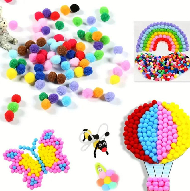 Набор разноцветных помпонов 0.8 см для творчества и рукоделия, упаковка 100 штук. Киев - изображение 6