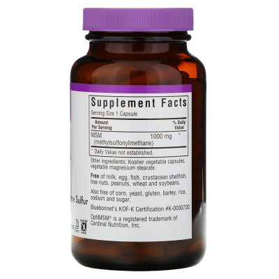 Витаминно-минеральный комплекс Bluebonnet Nutrition МСМ 1000 мг, MSM, 120 вегетарианских капсул (BLB0960) Винница - изображение 2