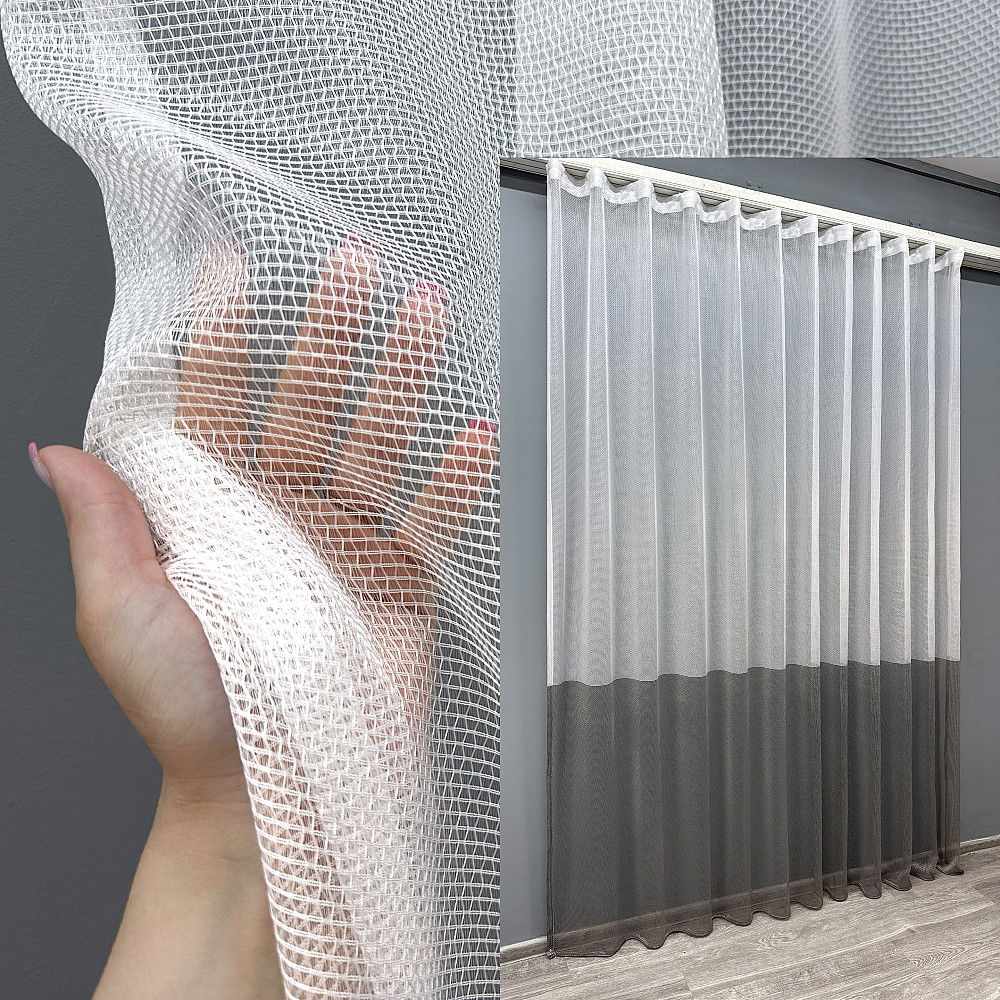 Тюль VR-Textil 1748т Сітка Льон Білий з графітовим 300х250 см (42-0759) Київ - фото 1