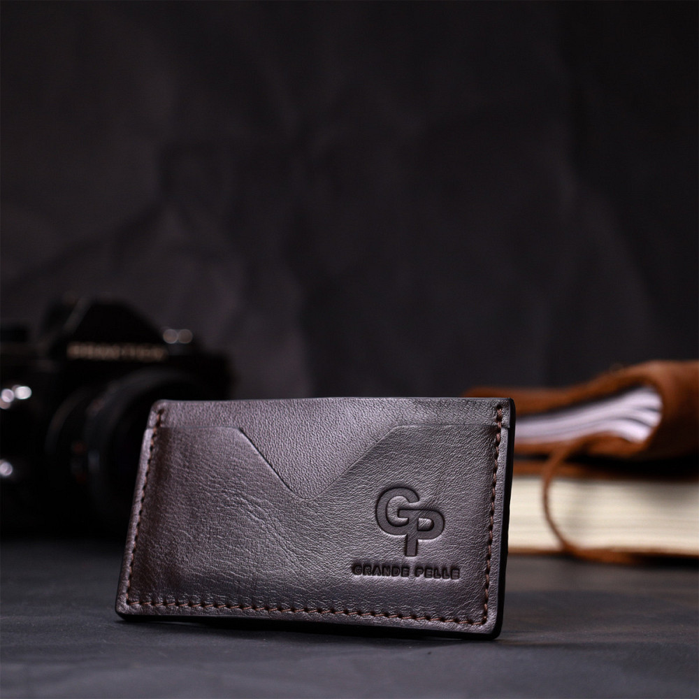 Компактный кард-кейс из натуральной кожи GRANDE PELLE 11629 Коричневый Киев - изображение 7