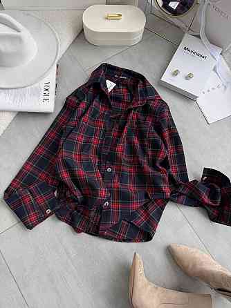 Женская повседневная оверсайз рубашка в клетку костюмный тиар Красный Одесса