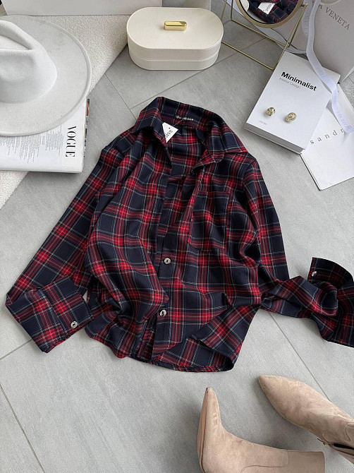 Женская повседневная оверсайз рубашка в клетку костюмный тиар Красный Одесса - изображение 5