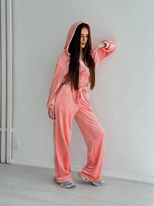 Женский стильный костюм двойка: кофта и штаны из плюш велюра Персик, 44/46 Одесса - изображение 2