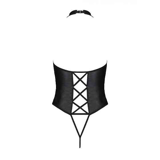 Боди из экокожи Passion NANCY BODY 6XL/7XL black, с имитацией шнуровки и открытым доступом Sex Aura Киев