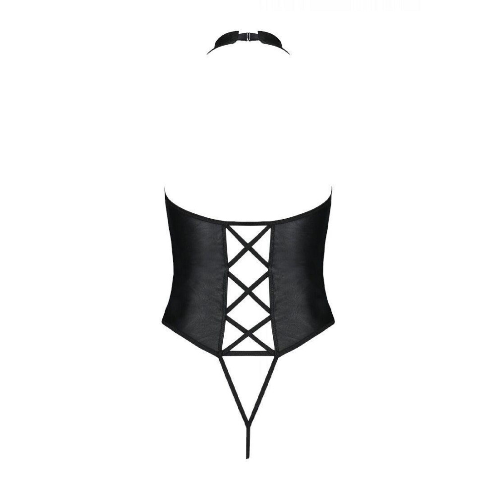 Боди из экокожи Passion NANCY BODY 6XL/7XL black, с имитацией шнуровки и открытым доступом Sex Aura Киев - изображение 4