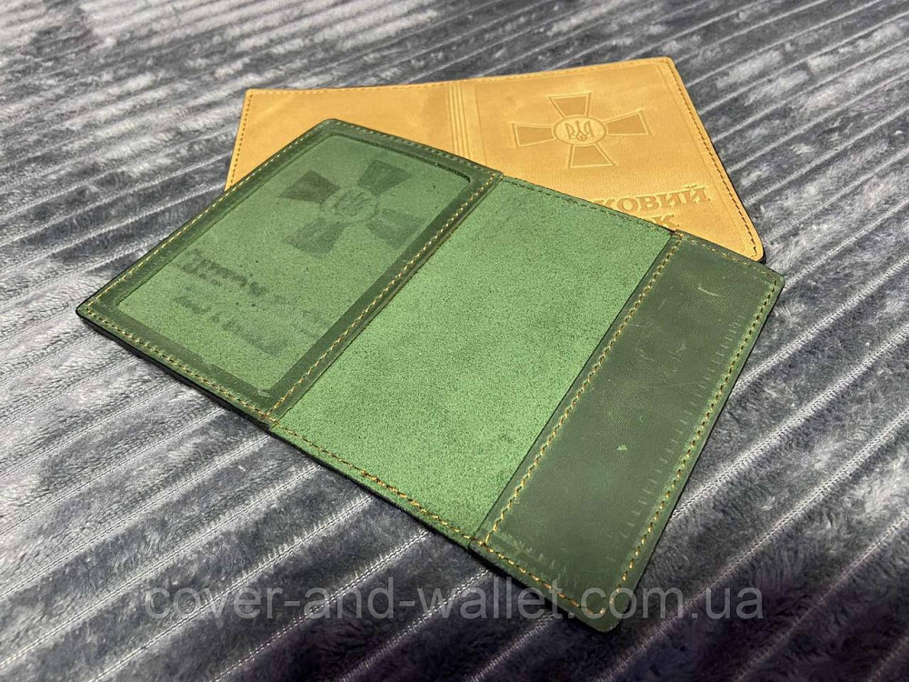 Обкладинка для військового квитка із вінтажної шкіри зеленого кольору Puos Київ - фото 7