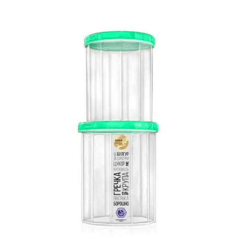 Набір ємностей для сипучих продуктів 1л/1,5л 2в1 прозорий/м'ятний Народний продукт Житомир