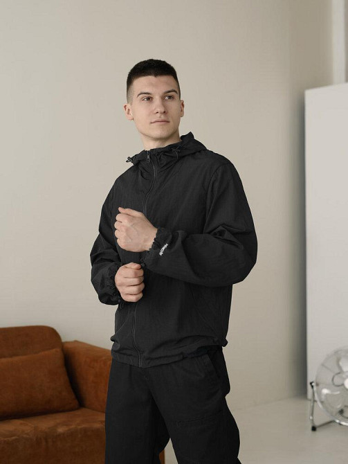 Чоловіча вітровка легка куртка спортивна з капюшоном літо-весна Pobedov Neon чорна Одеса - фото 3