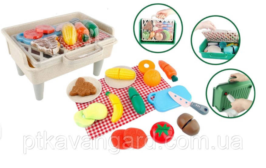 Игровой набор Барбекю продукты на липучках на мангале (29 предметов, посуда, нож, в чемодане) Хмельницкий - изображение 4