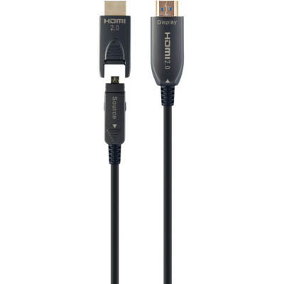Кабель мультимедийный HDMI M to HDMI M 30.0m V2.0 AOC 4K60Hz gold Cablexpert (CCBP-HDMID-AOC-30M) Винница - изображение 1