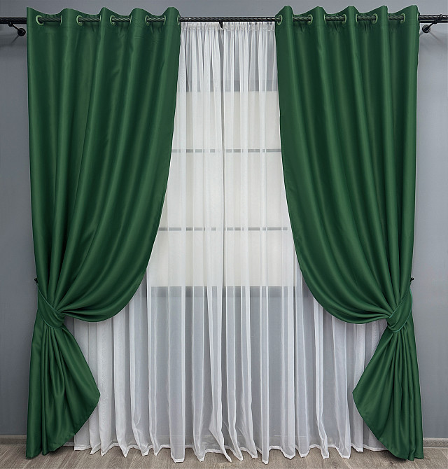 Комплект штор на люверсах VR-Textil Bagema Rvs № 1475ш Зеленый 150х250 см 2 шт (37-0254) Киев - изображение 2