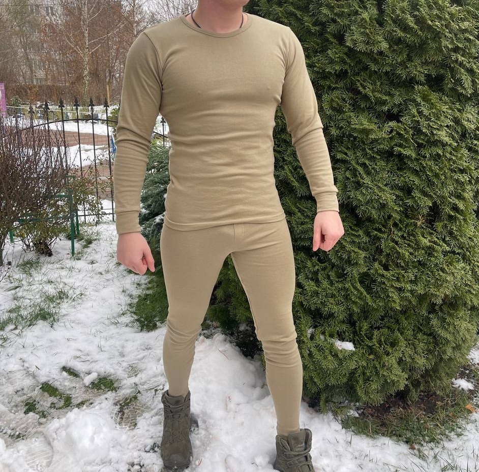 Чоловіча тактична термобілизна Termal бавовна на флісі (Пісок) M Київ - фото 1