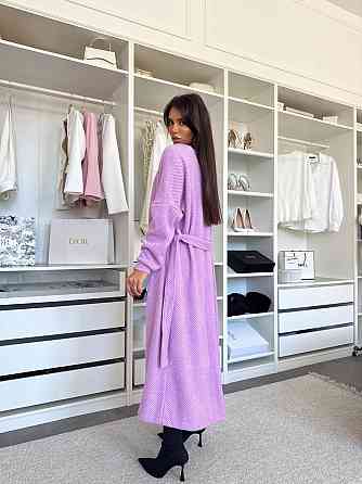 Жіночий затишний довгий кардиган із поясом Альпака. Лаванда Одеса