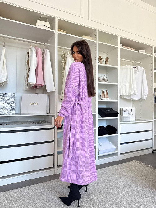 Жіночий затишний довгий кардиган із поясом Альпака. Лаванда Одеса - фото 5