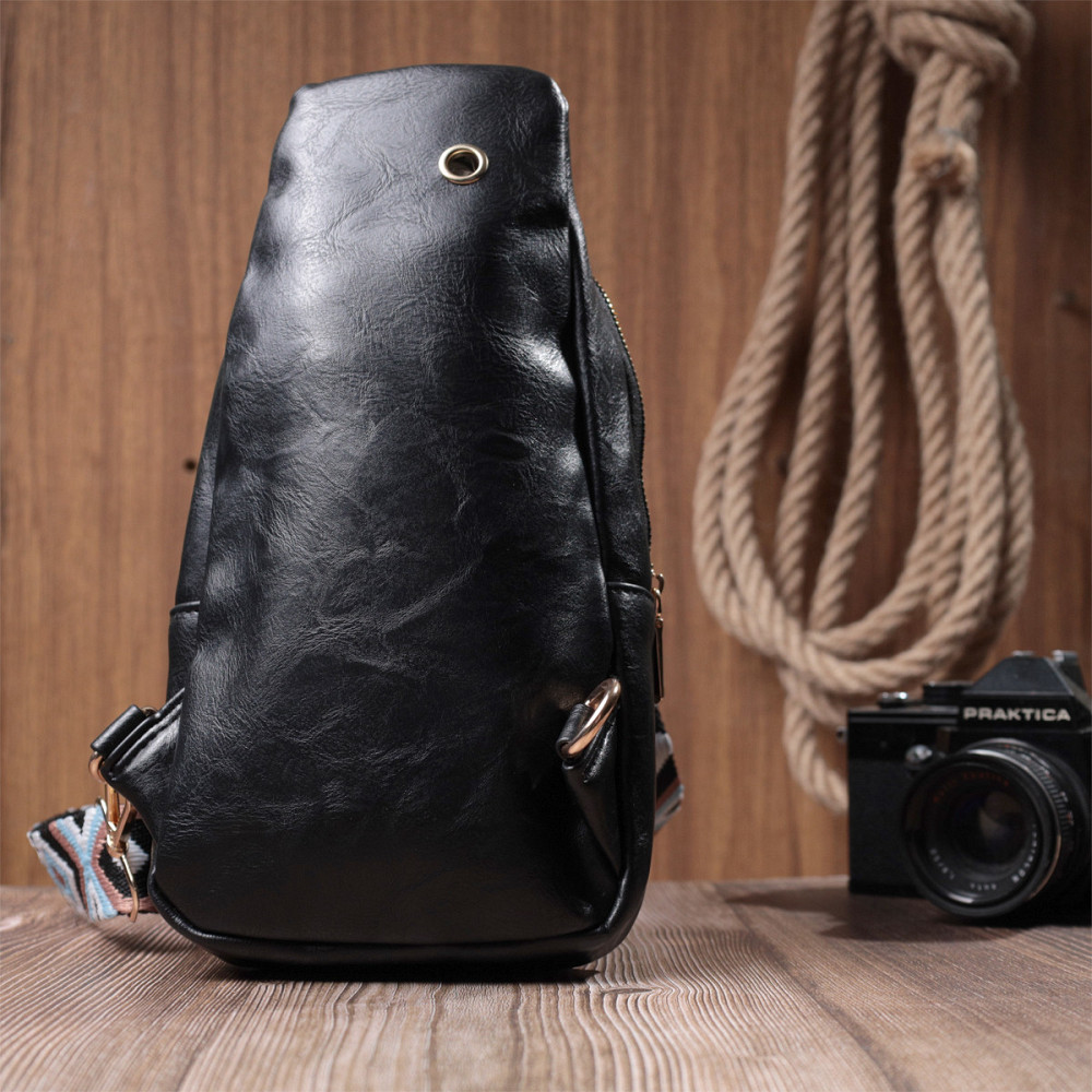 Практична жіноча слінг сумка через плече з екошкіри Vintage 22754 Чорний Київ - фото 10