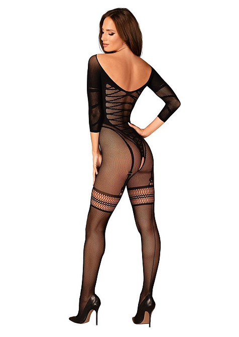 Сетчатый бодистокинг с имитацией подвязок Obsessive Bodystocking G329 XL/XXL, black, с доступом Sex Aura Киев - изображение 4